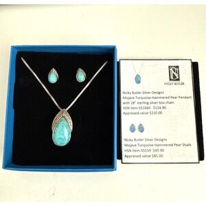 Nicky Butler Sterling Silver Mojave Turquoise Hammered Pear Pendant & Studs READ